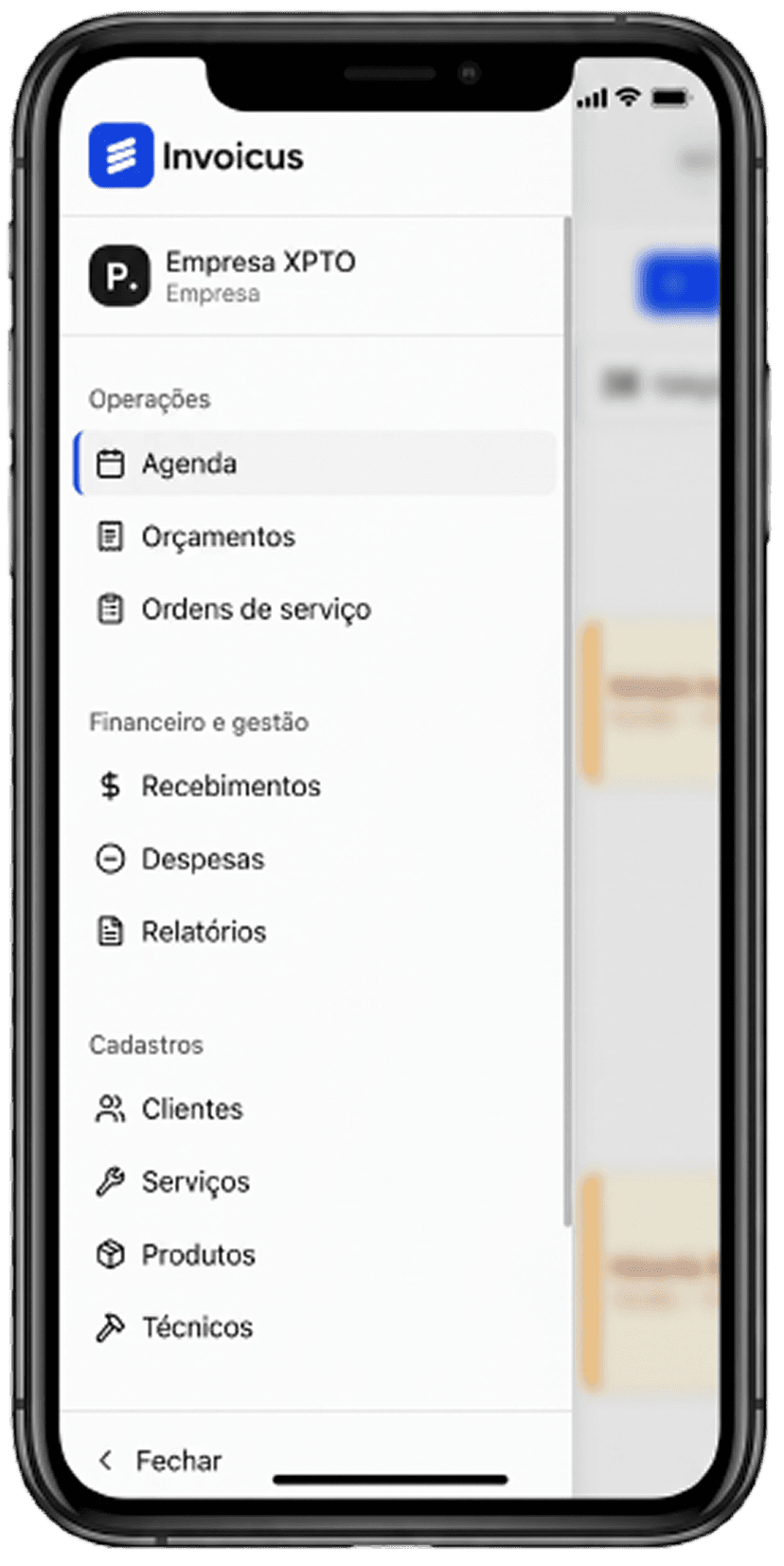 Versão mobile do sistema Invoicus