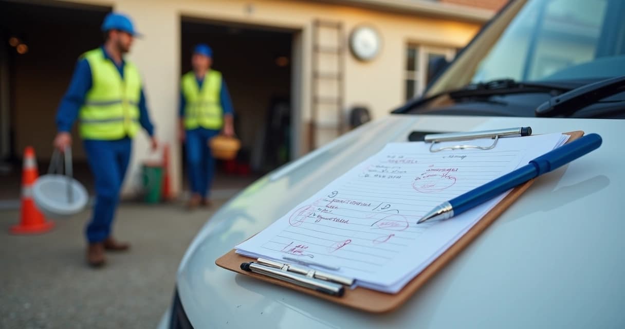 Equipe de campo apressada marca checklist incompleto em canteiro de obras